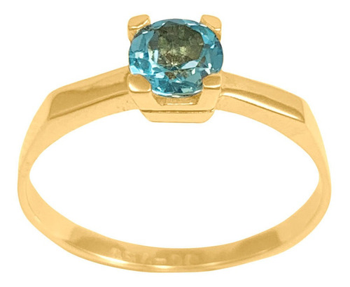 Anel Solitário Ouro 18k Pedra Natural Topázio Azul