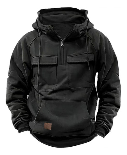 Hombres Sudadera Táctica Zip Cargo Pullover Sudaderas