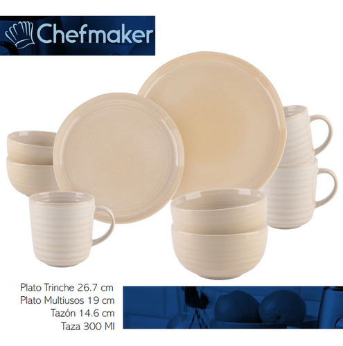 Vajilla Moderna De Cerámica De 16 Piezas Para 4 Personas Chefmaker Color Salmón Modelo Haim-s Calidad Premium