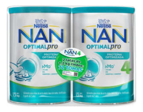 3 Pza Alimento Para Niños Nan Optimal Pro 4 Con 2 Latas De 1