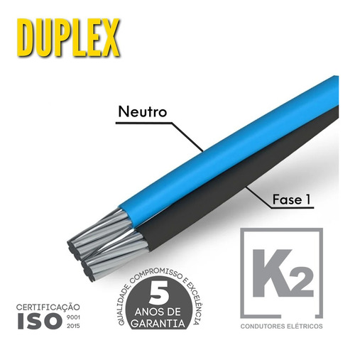 Fio Cabo Aluminio Duplex 16mm Neutro Isolado 180 Metros