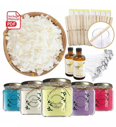 Kit Completo Para Hacer Velas De Soja + 5 Frascos Con Tapa