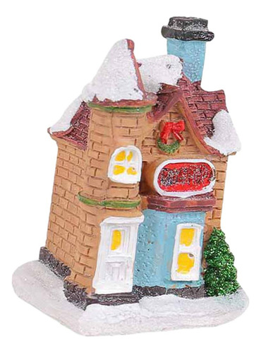 Casa Con Luz De Nieve Navideña, Miniatura De Navidad De