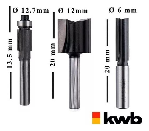 Juego De Tres Fresas Para Router 1/4 ,6mm , 12mm , 12.7mm