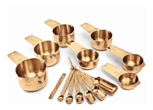 Juego De 14 Tazas Y Cucharas Medidoras Chapadas Color C..