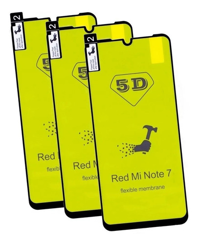 Kit 3x Películas Gel 5d Curva Xiaomi Redmi Note 7 