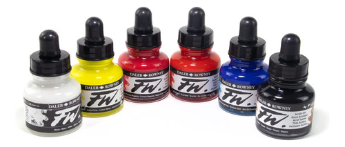 Daler-rowney Fw Botella Tinta Acrilica 6 Color Juego Dibujo