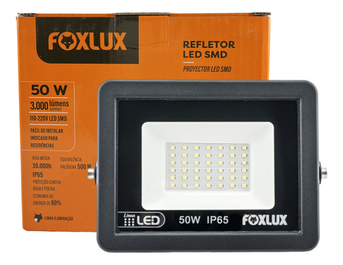 Refletor Led 50w 6500k - Preto - Bivolt - Foxlux
