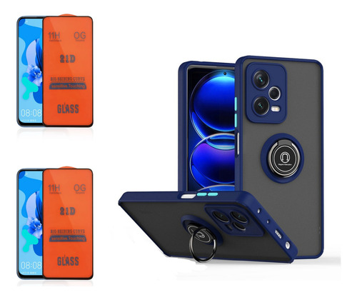 Case Hardness Ring Azul Para Xiaomi Redmi Note 12 + 2 Micas