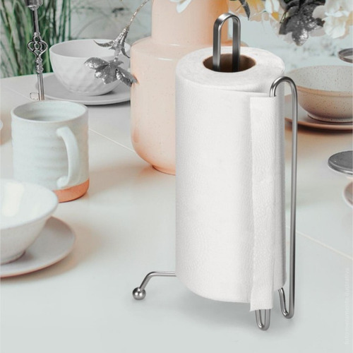 Suporte Para Porta Rolo De Papel Toalha Cozinha Arthi Cor Cromo Fosco Liso