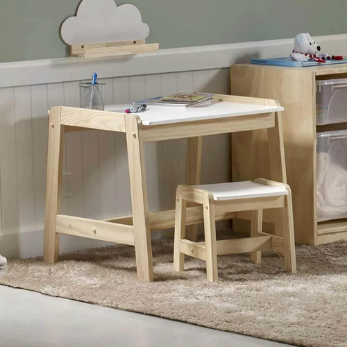 Mesa C/banqueta Infantil Castelo Madeira Maciça/mdf Casatema Cor Palha