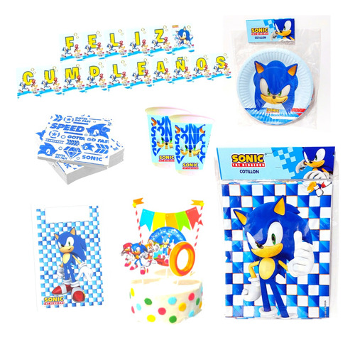 Sonic Set Cotillon Kit De Mesa Combo Cumpleaños 