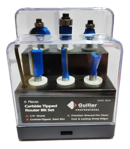 Juego Set De Fresas Kit Router Para Madera 6 Pz 1/4 Guiller