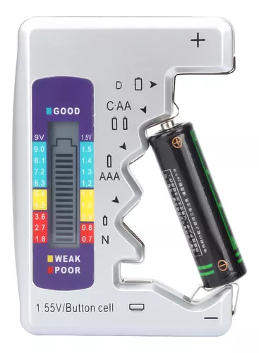 Paquete de 2 probadores de batería, comprobador de batería universal para  pilas de botón AA / AAA / C / D / 9 V / 1.5 V