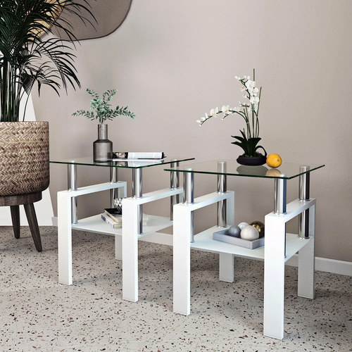 Gssdee Mesa Auxiliar Moderna De Vidrio Templado Mesa De