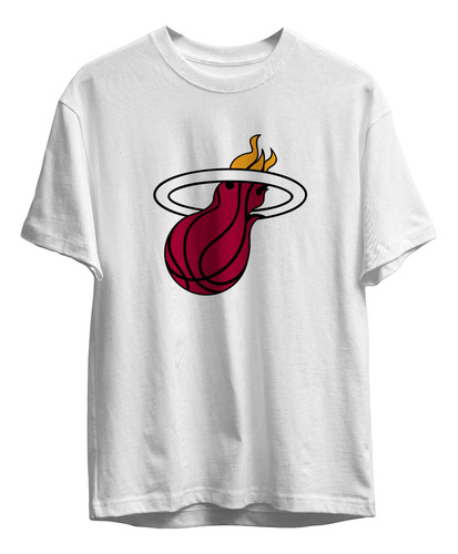 Remera Basket Nba Miami Heat Blanca Logo Simple