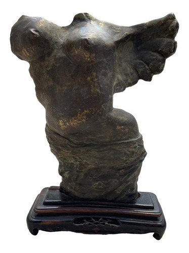 Escultura Antigua Torso Femenino Alado Europeo De Bronce (Usado)