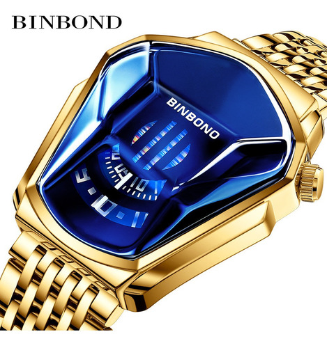 Binbond Relojes De Cuarzo Impermeables De Lujo Para Hombre Color del fondo Gold/Blue
