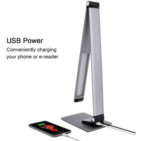 Imagen 4 de 9 de Lámpara Led Touch De Escritorio De Aluminio Con Puerto Usb