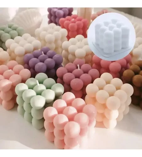 SILICANDO Molde de silicona para vela de burbujas, molde de cera de soja 15  en 1 hecho a mano, molde de vela de resina de mini cubo de burbujas 3D
