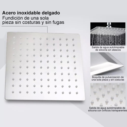 Regadera Cuadrada De Acero Inoxidable De 20 Cm Con Tubo De 5