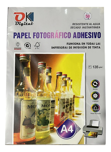 Caja X 28 Resmas De Papel Fotográfico Adhesivo 50 Hojas 135g