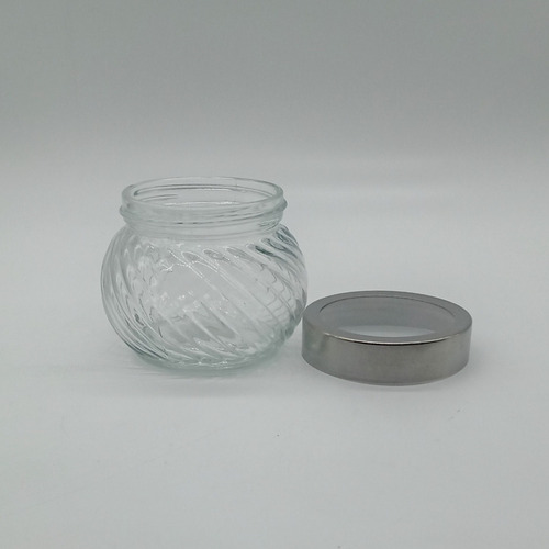 Imagen 3 de 3 de Frasco De Vidrio Acanalado Diagonal Con Tapa Y Visor 9 Cm
