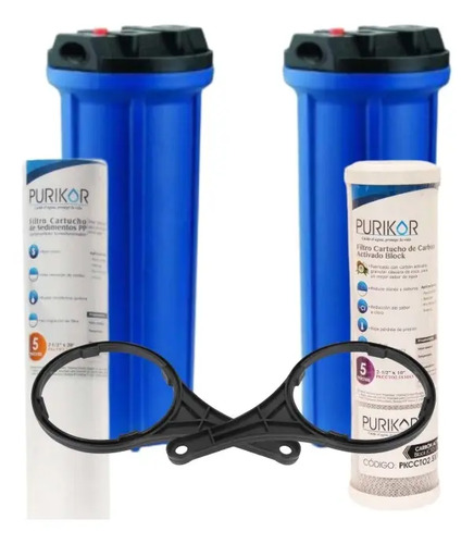 Kit Filtración Purikor 2 Portafiltros Azul 2.5x10 Sedimentos Carbón Activado