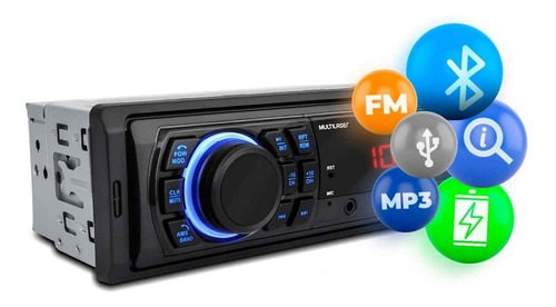 Mp3 Player 1din Usb Radio Multilaser Fm Bluetooth Carro