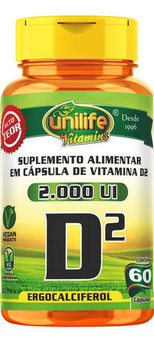 Vitamina D2 2000ui Unilife 60 Cápsulas - Vegano