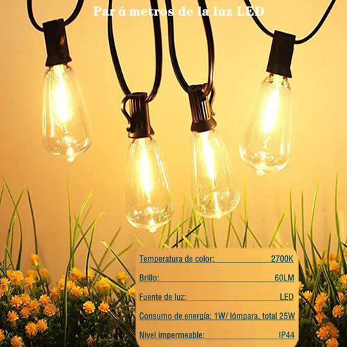 Led Guirnalda De Luces 25+2 Focos Vintage Impermeable 15m