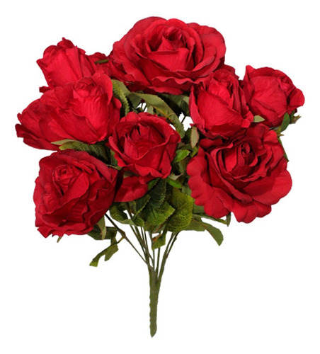 Buque Artificial De Rosas Vermelhas Com 10 Flores E Folhagem