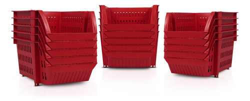 Kit 15 Bin Organizador Mini Cesto Encaixável Vermelho