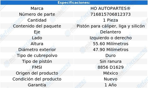 1 Pistón Para Cáliper De Freno Del Izq/der Ml350 05 Al 15 Ho
