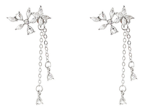 Aretes De Plata Mujer Incrustado De Diamantes Con Centro