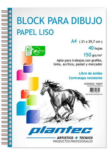 Block Plantec Blanco 150 Grs Liso A4 Lateral 40 Hojas 15627