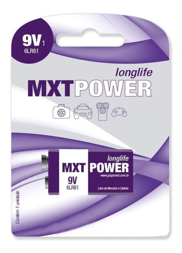 Bateria 9v Mxt Power Longlife Alcalina