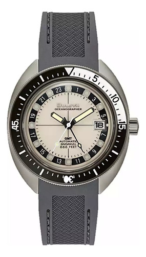 Relógio Bulova Oceanographer Gmt 98b407 Cor da pulseira de relógio eletrônico: cinza escuro, cor da moldura: preto e branco, cor de fundo, bege