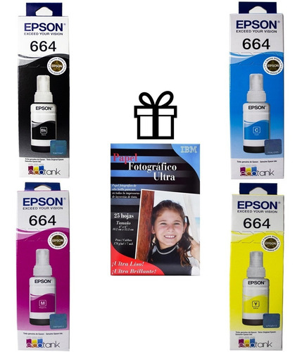 Pack 4 Botella Tinta Epson 664 4 Colores Original +obsequio*
