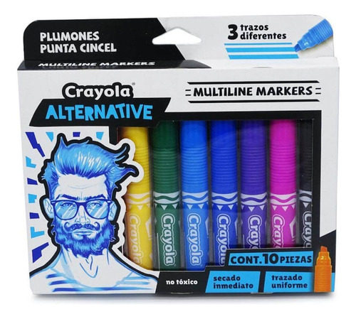 10 Plumones Multiline Alternative Crayola Diferentes Trazos