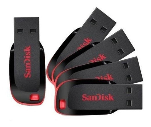 Kit 5 unidade flash USB Sandisk Cruzer Blade 32gb 2.0 preta e vermelha