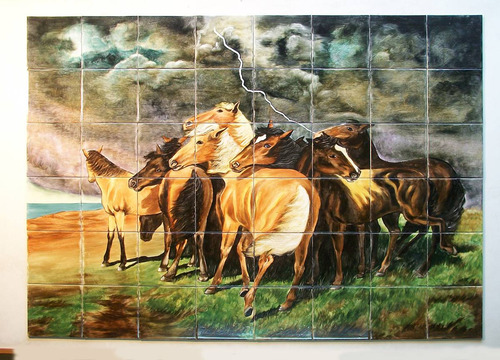 Imagen 2 de 4 de Caballos. Mural Cerámico. 1,20 X 0,90m (mre48)