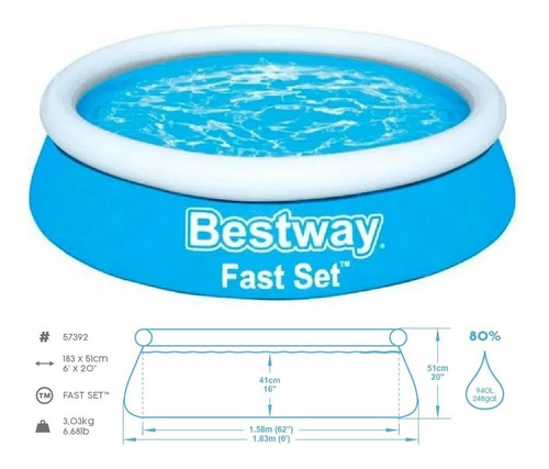 Imagen 5 de 7 de Pileta Inflable Infantil Redonda Bestway 183x51cm 940l