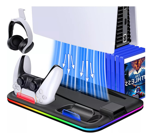 Base De Cargador Enfriadora Para Ps5/ps5 Slim Controles Color Negro