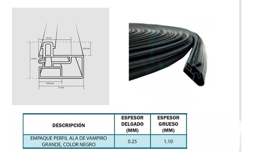 Imagen 3 de 7 de Empaque Puerta Ala De Vampiro Grande Negro C/ Iman 9.3 Metro