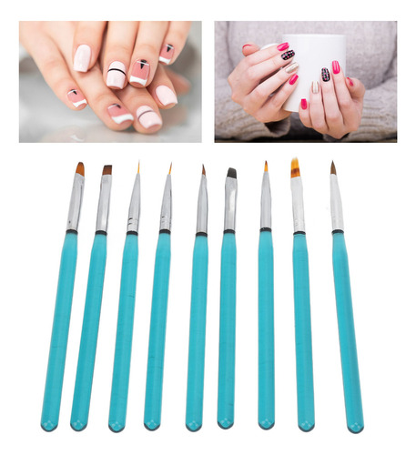Para Nuevo Juego De 9 Brochas For Diseño De Uñas, Brochas De