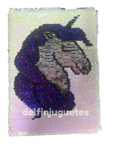 Imagen 2 de 2 de Cuaderno Diario Unicornio Pony Lentejuelas Reversible 72 Hjs