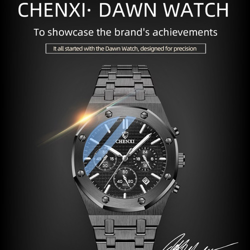 Pistola de reloj Chenxi Calendar, luminosa y resistente al agua, color de fondo negro