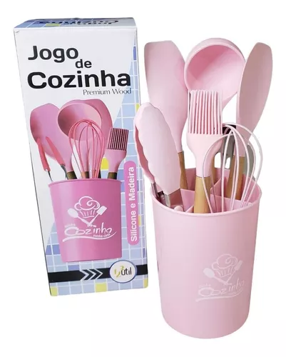 Jogo de Utensílios Cozinha Silicone e Madeira Premium 7 Peças