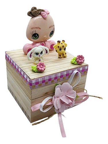 Recuerdo Bautizo Niña 2 Pz En Caja De Madera Natural